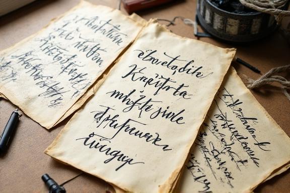 Traditional calligraphy ink sketches on parchment